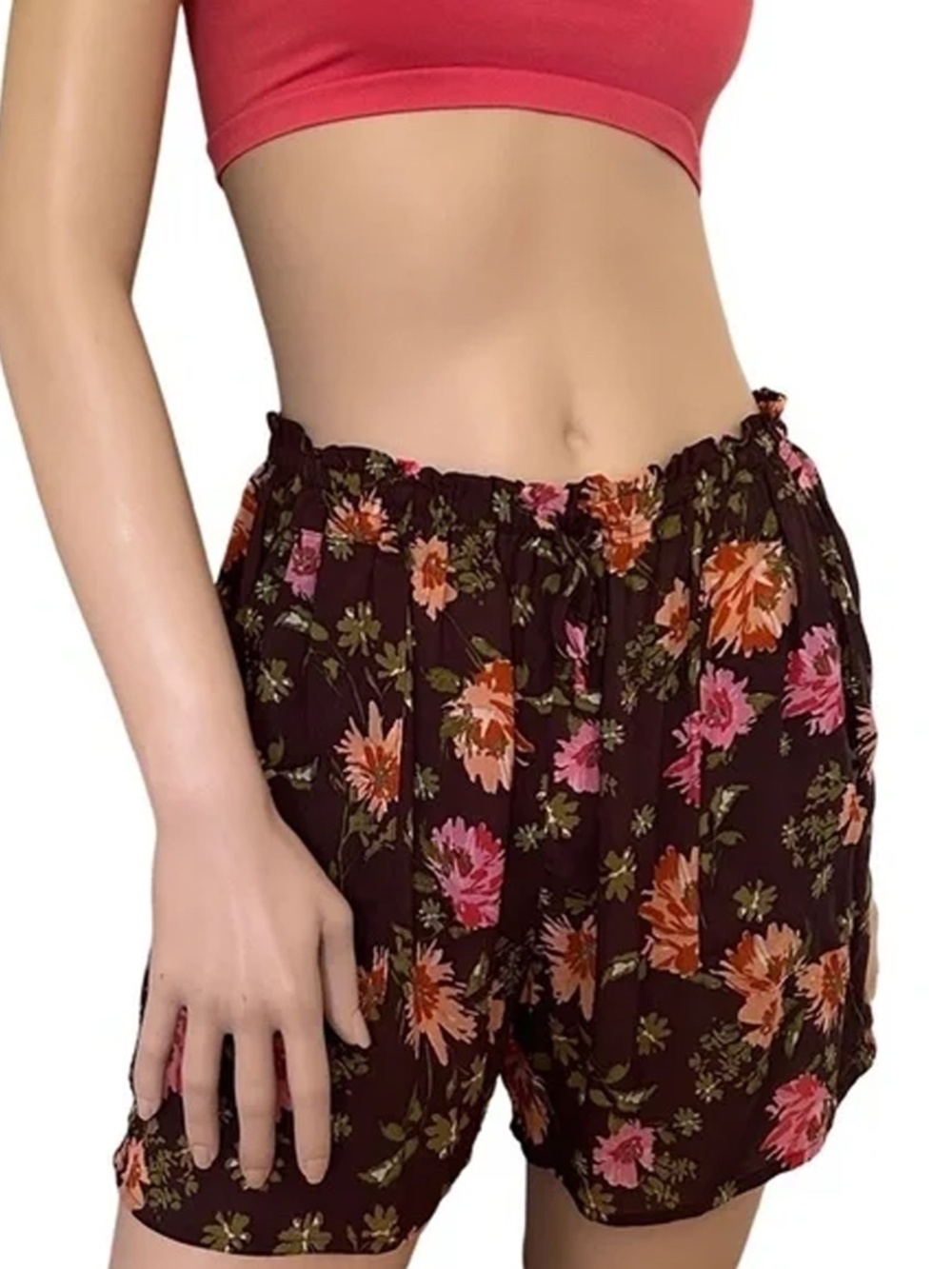 Nordstrom DR2 Floral Leisure Shorts 100% Rayon Lightweight NWOT Ruffled Waist
